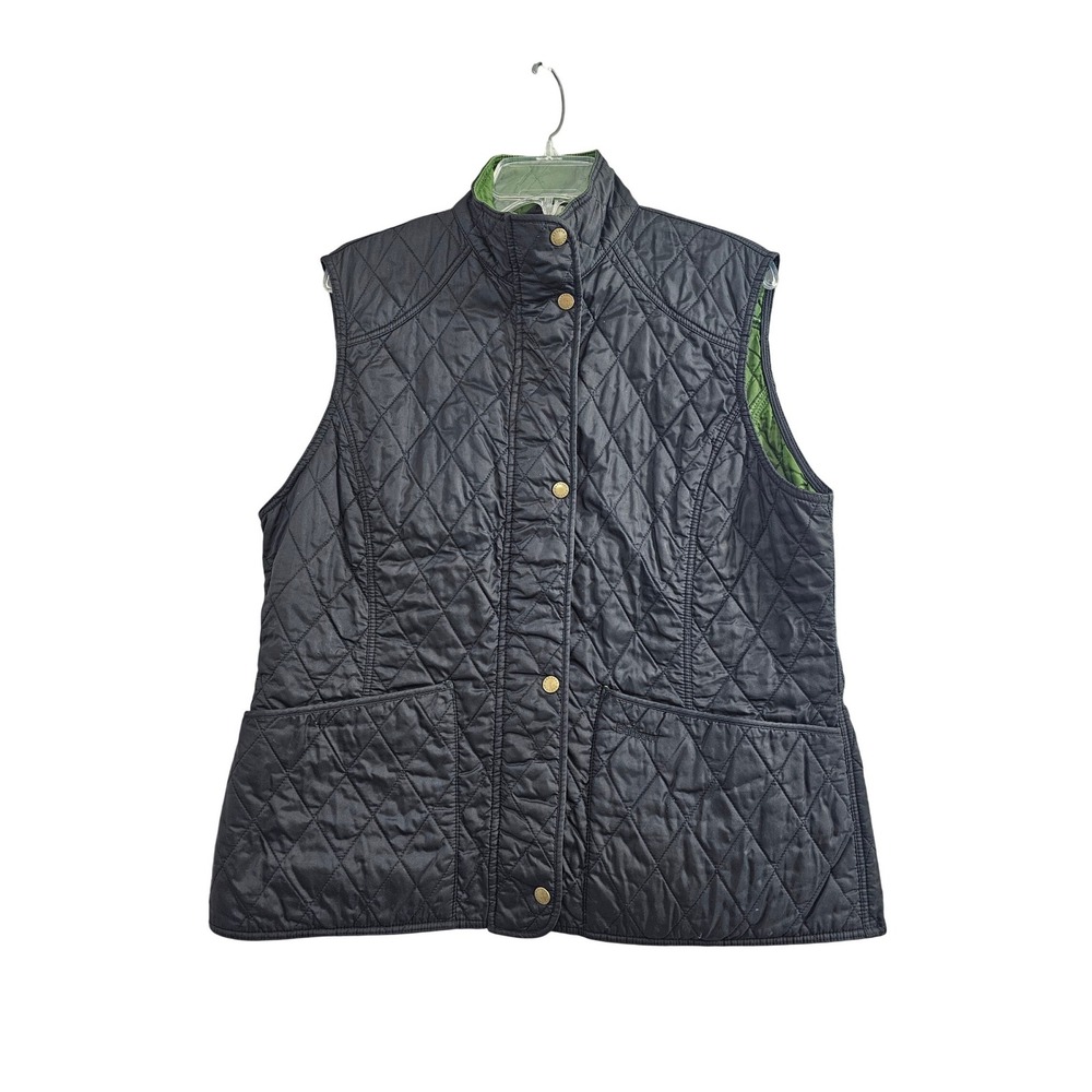 Barbour Summer Liddesdale Gilet Women 14 Black Solid Quilted Snap Vest jacket